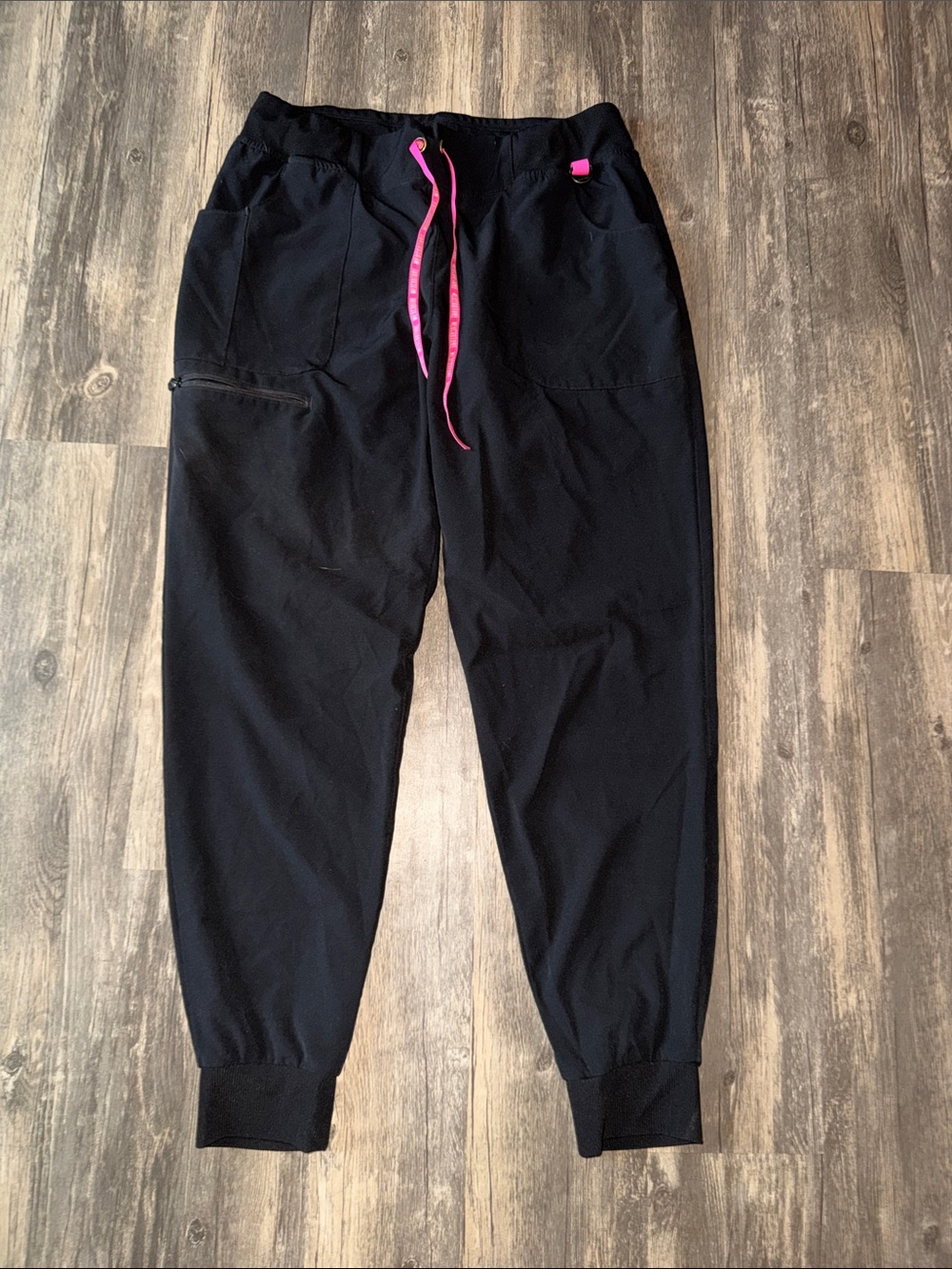 Med Couture Black Jogger scrub pants with Hot Pink Drawstring